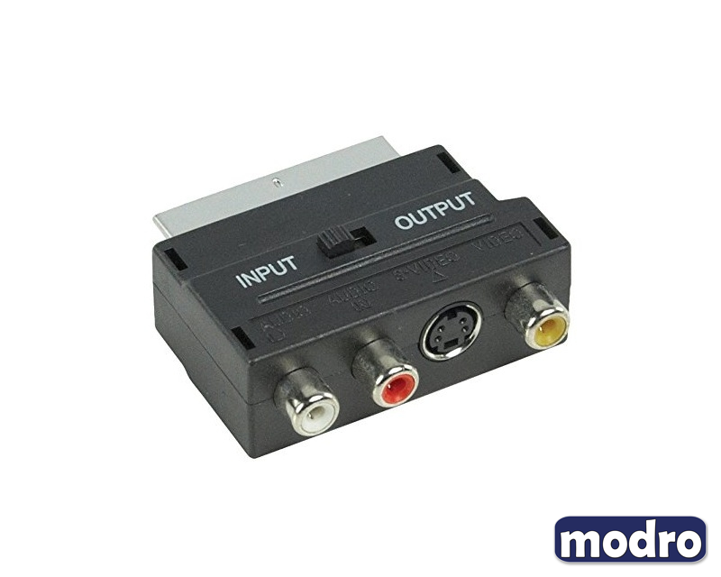 Adapter Scart - 3xRCA + S-Video crni